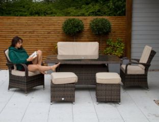 Cairo 2 Seat Sofa With Rectangular Table and 2 Chairs with 2 Footstools