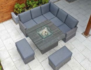 Victory Corner Sofa Set with Benches and Firepit