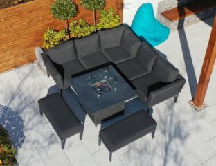 Galaxy Corner Firepit Dining Set - Dark Grey