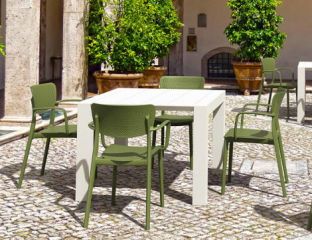 4 Olive Green Loft Chairs with White Vegas 4-6 Rectangular Table