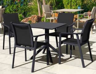 4 Pacific Chairs and Sky 60 Folding Table Set in Black