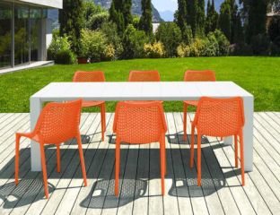 6 Orange Air Chairs and White Vegas Medium Set