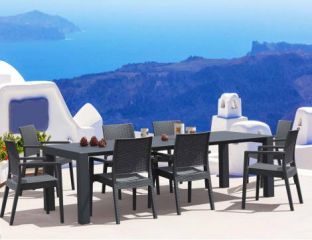 8 Ibiza Chairs and Vegas XL Table Dining Set in Grey