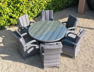 Chicago 6 Seat Round Set in Grey With Quick Dry Back Cushions