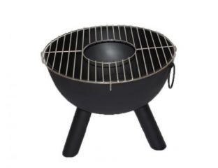 CASA Black Steel Fire Bowl with BBQ Grill