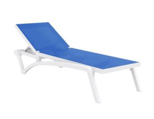 Pacific Sunlounger in White with Blue Fabric