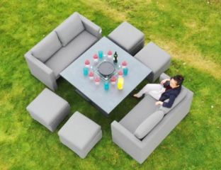 Galaxy Cube Firepit Dining Set with Grill - Light Grey
