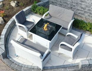 Etna Square Fire Table With 2 Treviso Chairs And Two 2 Seater Sofa
