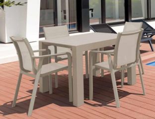 4 Pacific Chairs and Vegas Table Set in Taupe