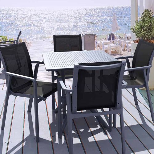 4 Pacific Chairs and Sky 80cm Square Table Set in Grey