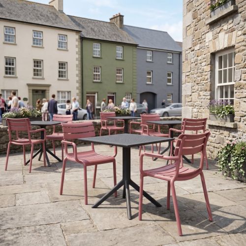 2 Seater Sky 80cm x 80cm Table In Black With Paris Chairs in Marsala
