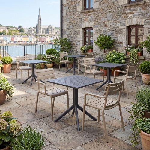 2 Seater Sky 80cm x 80cm Table Black With 2 Paris Chairs in Taupe