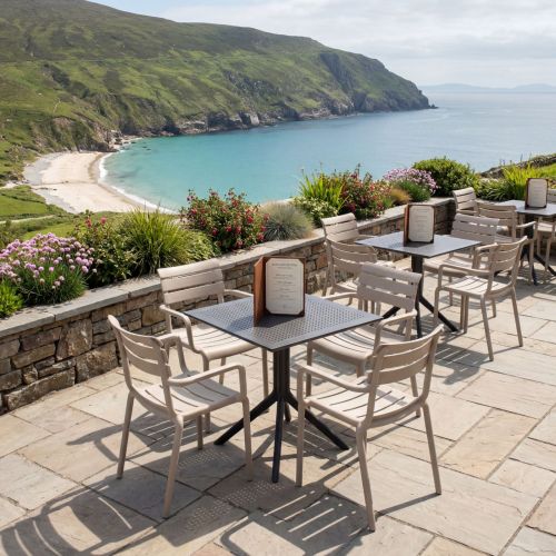 4 Seater Sky 80cm x 80cm Table Black With Paris Chairs in Taupe