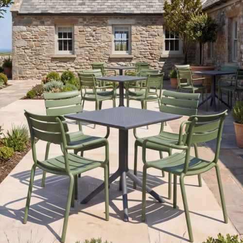 4 Seater Sky 80cm x 80cm Table in Grey With Paris Chairs in Green