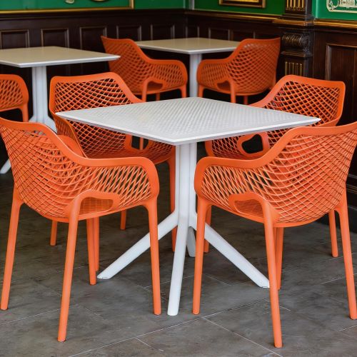 4 Air XL Orange Chairs and Sky 80 White Table Set