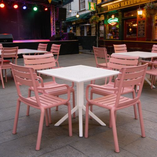 4 Seater Sky 80cm x 80cm Table In White With Paris Chairs in Marsala