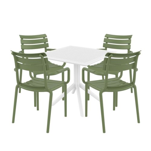 4 Seater Sky 80cm x 80cm Table in White With Paris Chairs in Green