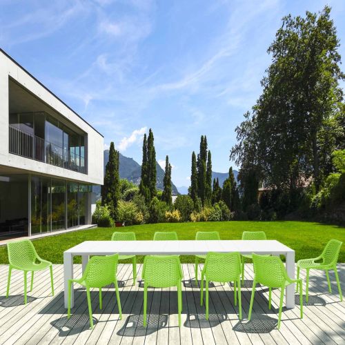 10 Green Air Chairs and White Vegas XL Table Set