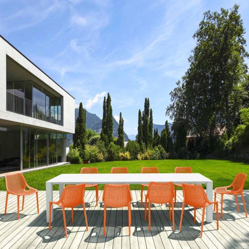 10 Orange Air Chairs and White Vegas XL Table Set