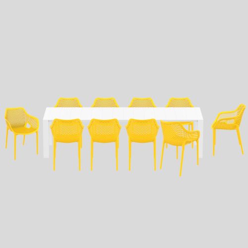 10 Yellow Air XL Chairs and White Extending Vegas Table XL Set