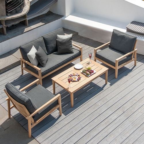 Alexander Rose Roble Tivoli Wooden Sofa Set with Lounge Chairs and Coffee Table