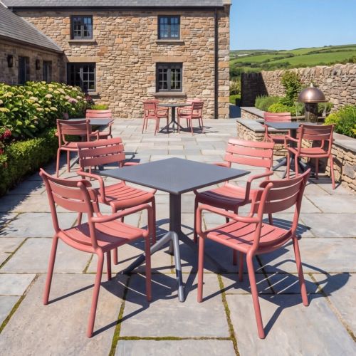 4 Seater Sky 60cm x 60cm Folding Table in Grey with Paris Chairs in Marsala