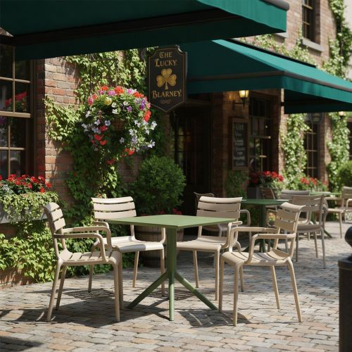 4 Paris Chairs in Taupe and Sky 60cm x 60cm Folding Table Set in Green