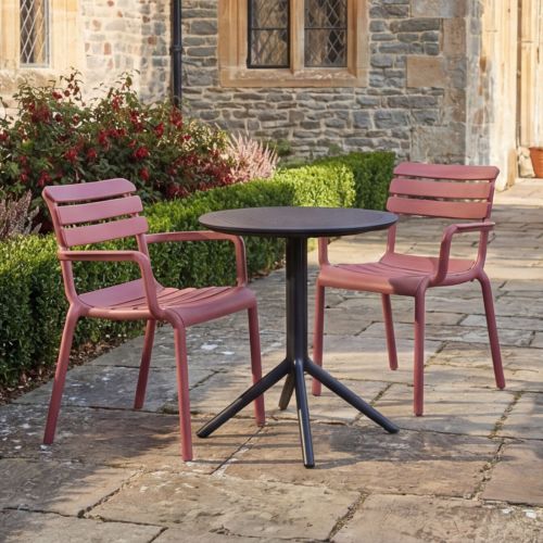 2 Seater Sky Round Folding Table in Black with Paris Chairs in Marsala