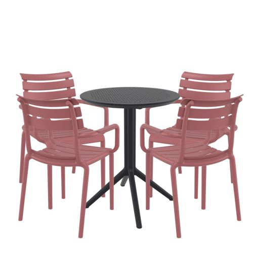4 Seater Sky Round Table in Black with Paris Chairs in Marsala
