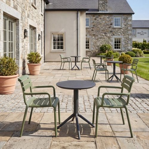 2 Seater Sky 60cm Round Folding Table in Black With Paris Chairs in Green