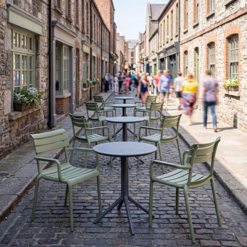 2 Seater Sky Round Folding Table in Grey with Paris Chairs in Green