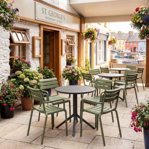 4 Seater Sky Round Table in Grey with Paris Chairs in Green