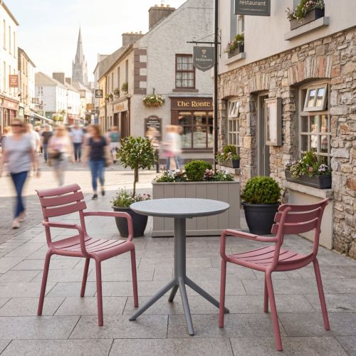 Sky Round 2 Seater Set Folding Table in Grey with Paris Chairs in Marsala