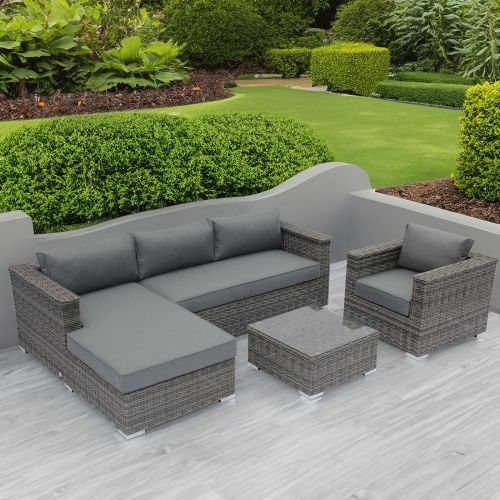 Kona 4 Piece Left Hand Grey Rattan Corner Sofa Set