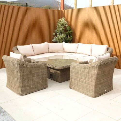 Avoca Rattan Corner Dining Set with Rising Table - Light Brown