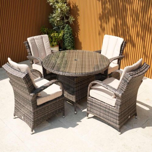 Cairo 4 Seat Rattan Round Set with Quick Dry Seat and Back Cushions