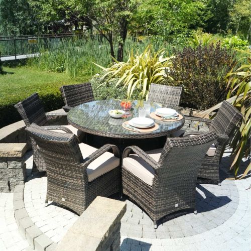 6 Seater Brown Rattan Cairo Round Table Garden Furniture Set