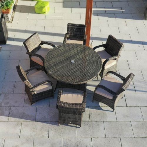 6 Seater Brown Rattan Cairo Round Table Garden Furniture Set