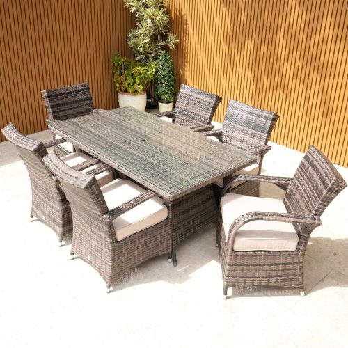 Cairo 6 Seat Rattan Rectangular Dining Set with Quick Dry Cushions