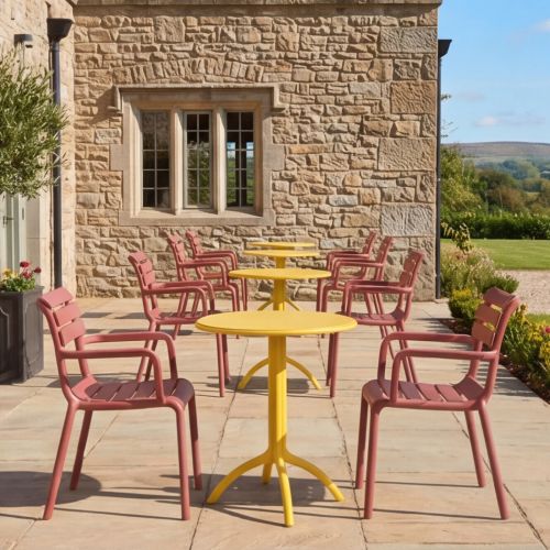 2 Seater Octopus Round Table Yellow with Paris Chairs in Marsala