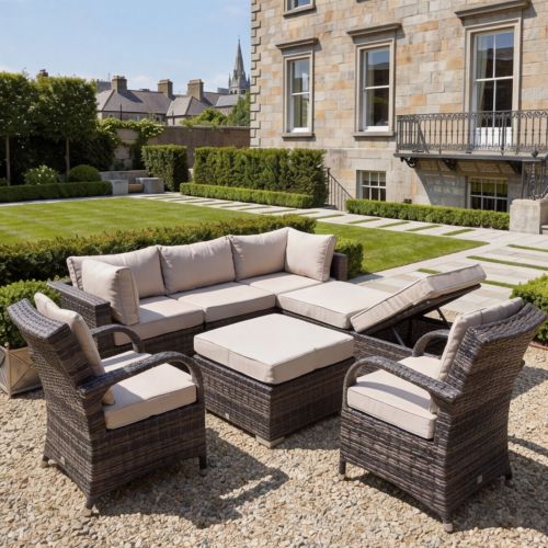 Rio Grande Corner Sofa Outdoor Furniture Set With Two Armchairs - Chocolate