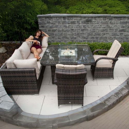 Rio Grande Corner Fire Pit Outdoor Sofa Set with 2 Armchairs - Chocolate