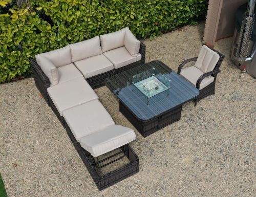 Rio Grande Corner Sofa Fire Pit Set with Armchair - Chocolate