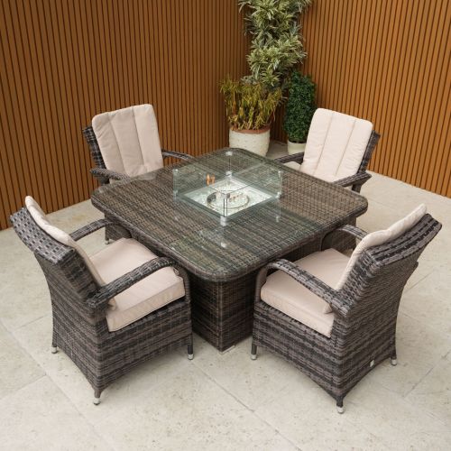 Cairo 4 Seater Rattan Lounge Set with Square Gas Fire Pit Table