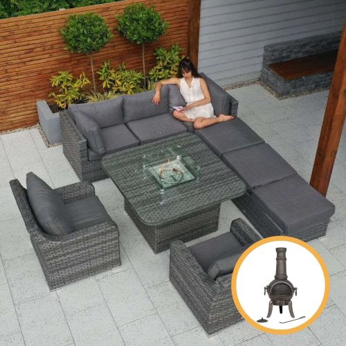 Rio Grande Rattan Corner Sofa Set With 2 Armchairs in Grey
