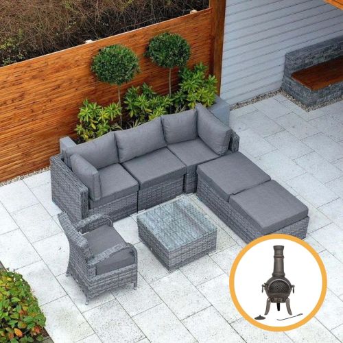 Rio Grande Corner Rattan Sofa Set With Chicago Chair - Grey