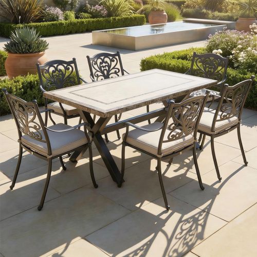 Killiney 6 Seat Rectangular Garden Set with Cast Aluminium Hampshire Chairs