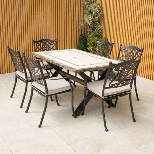 Killiney 6 Seat Rectangular Garden Set with Cast Aluminium Hampshire Chairs