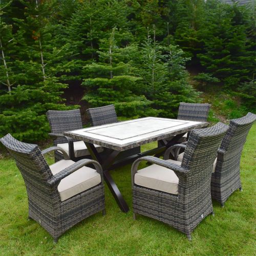 Killiney 6 Seat Rectangular Dining Set with Rattan Cairo Chairs