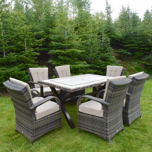 Killiney 6 Seat Rectangular Stone Top Dining Set with Cairo Chairs with Back Cushions